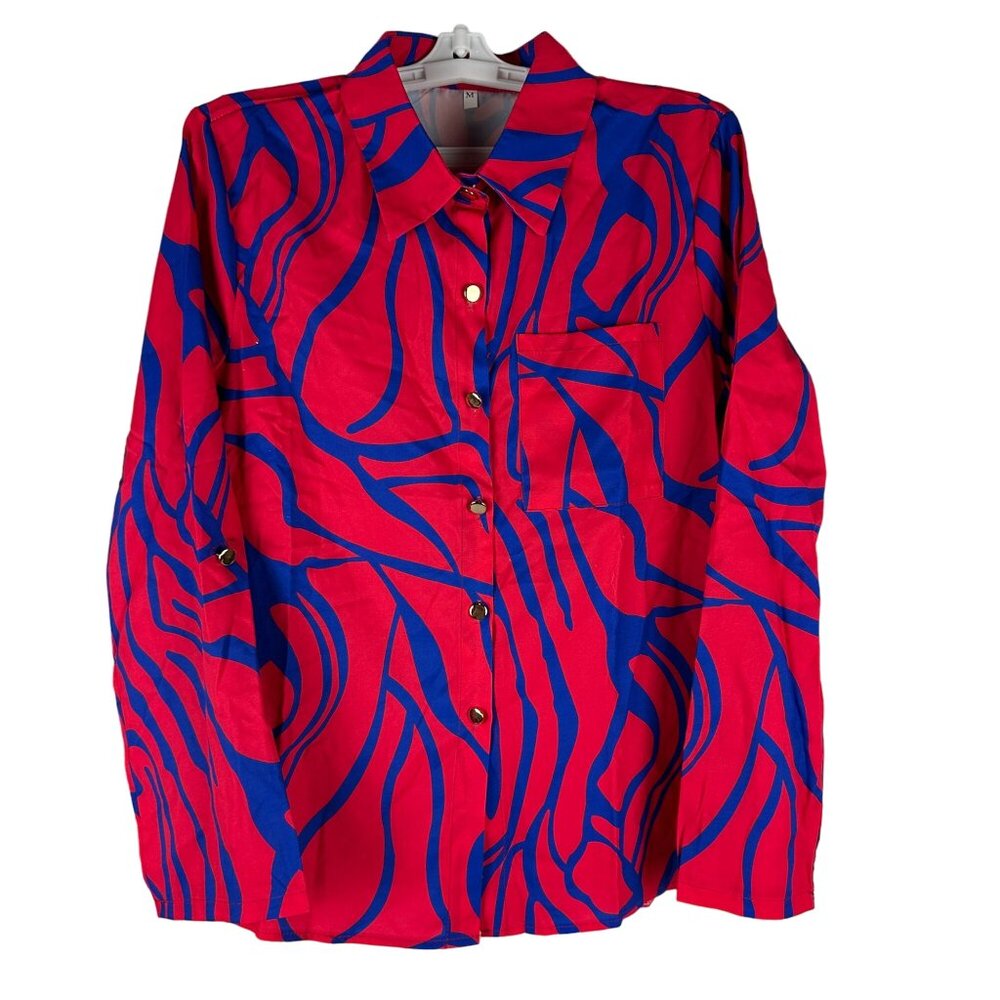 Womens Vibrant Abstract Print Button-Up Shirt - Size Medium
